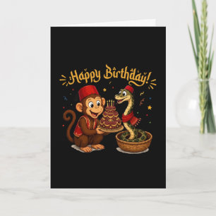 Cartão De Agradecimento Celebração de Aniversário de Macaco Engraçado e Co