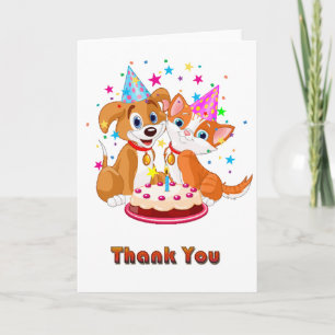Cartão De Agradecimento Celebração de Cachorro e Gato Obrigado