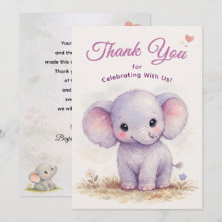 Cartão De Agradecimento Celebração de Elefante Bebê Roxo Fofo