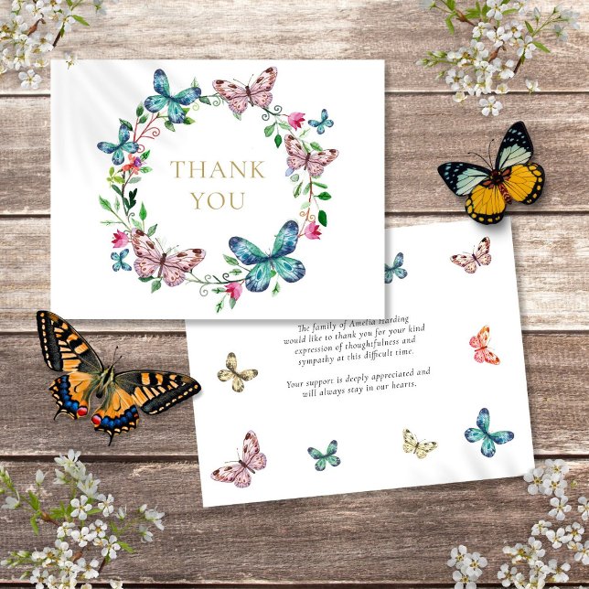 Cartão De Agradecimento Celebração de Funeral de Borboletas Da Vida  (Butterflies Funeral Celebration Of Life Thank You Card)