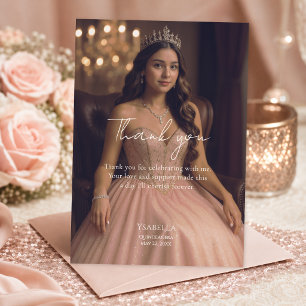 Cartão De Agradecimento Celebração de Quinceañera em Foto Dourado Rosa