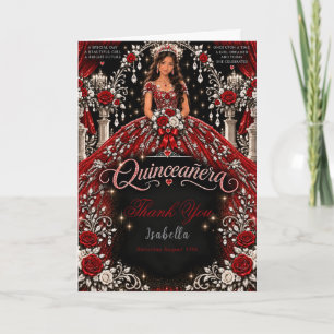 Cartão De Agradecimento Celebração de Quinceañera Prata Vermelha
