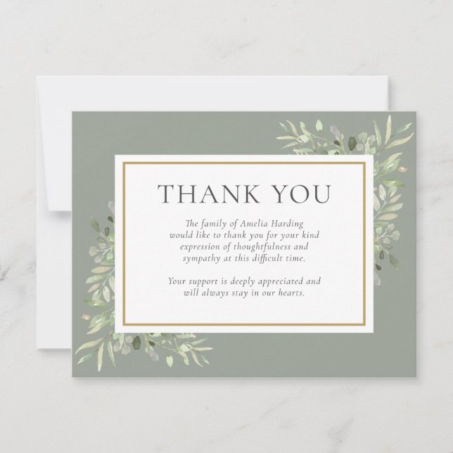 Cartão De Agradecimento Celebração de Verde Funeral da Vida Foto  (Frente)