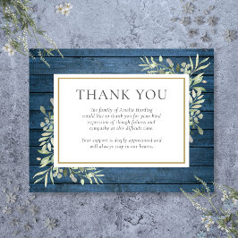 Cartão De Agradecimento Celebração de Vida Funeral de Folhagem Rústica Azu