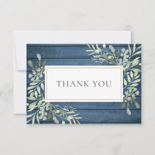 Cartão De Agradecimento Celebração de Vida Funeral Folhagem Azul Rústica (Frente)