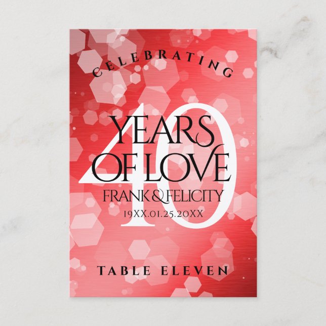 Cartão De Agradecimento Celebração do Aniversário do Casamento Ruby, 40º E (Frente)