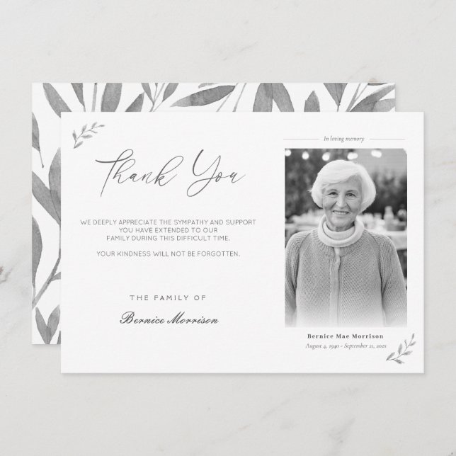 Cartão De Agradecimento Celebração do Life Funeral Memorial Foto Floral (Frente/Verso)