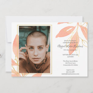 Cartão De Agradecimento Celebração floral do pêssego Dourado do funeral