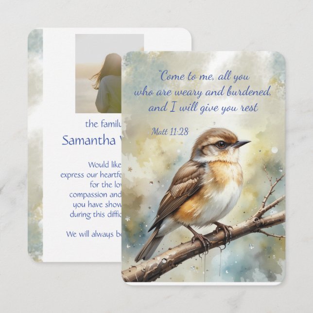 Cartão De Agradecimento Celebração Funeral da Vida Obrigado Escritura (Frente/Verso)