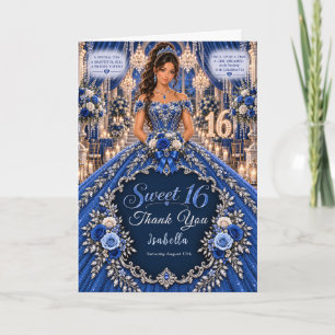 Cartão De Agradecimento Celebração Real Azul do Sweet 16