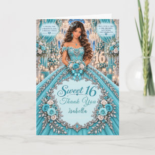 Cartão De Agradecimento Celebração Turquesa Prata Sweet 16