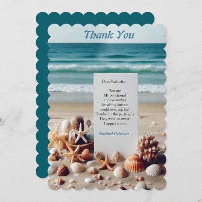 Cartão De Agradecimento Celebrações de Casamento à beira-mar na praia (Frente/Verso)