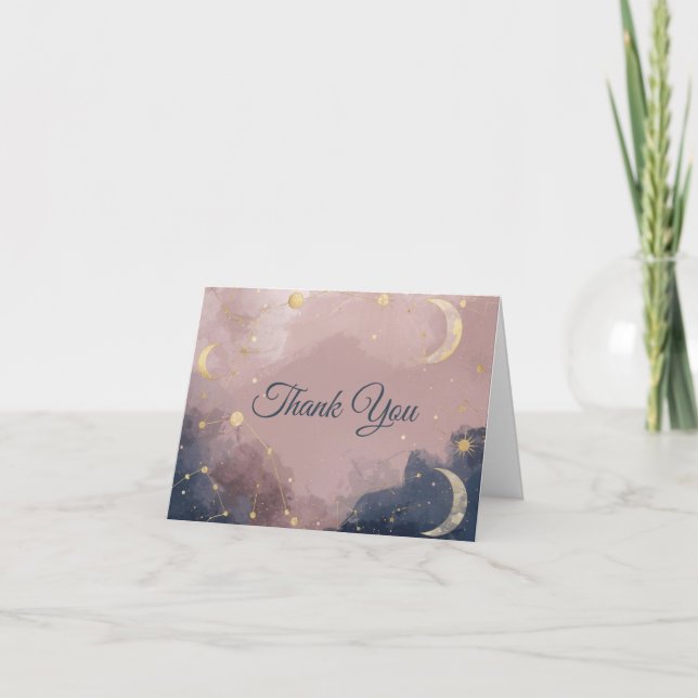 Cartão De Agradecimento Celestial Baby Shower Thank You Card | Gold Moon (Frente)