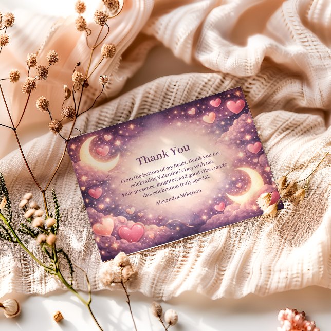Cartão De Agradecimento Celestial Moon Hearts Valentine Party (Criador carregado)