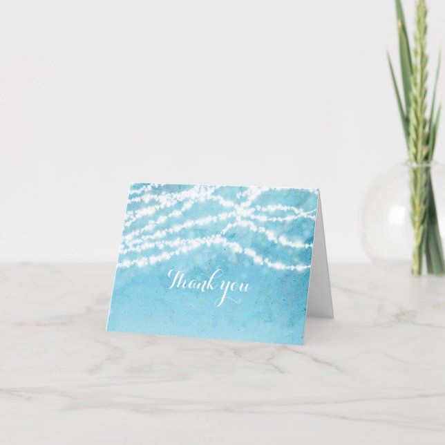 Cartão De Agradecimento Celestial String Lights Rustic Blue Thank You Card (Frente)