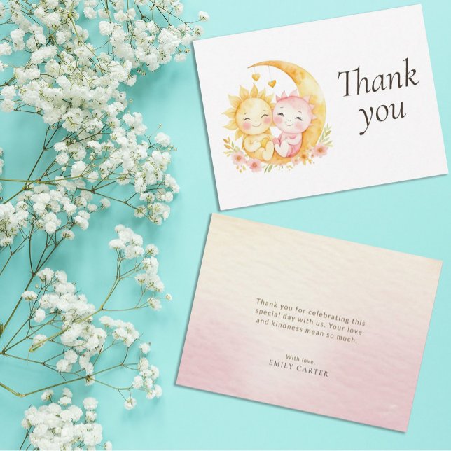 Cartão De Agradecimento Celestial Sun Moon Watercolor Baby Shower (Criador carregado)