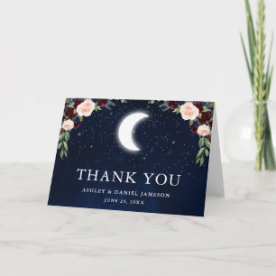 Cartão De Agradecimento Celestial Wedal Sky Moon Stars Floral Dobragem