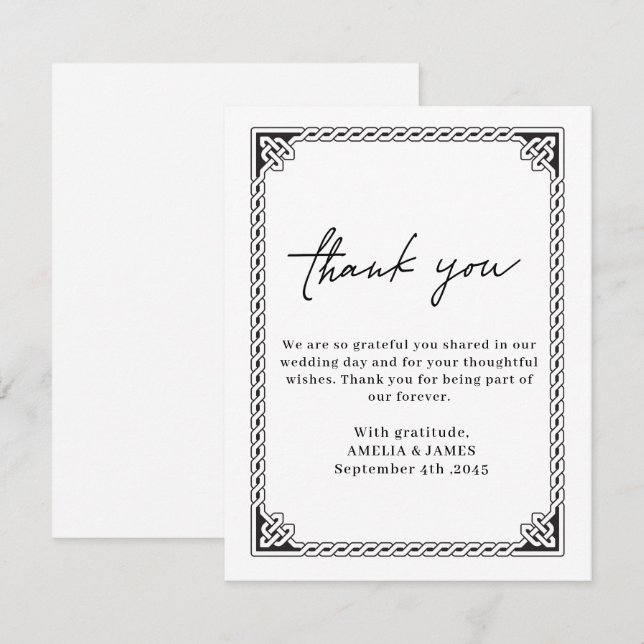 Cartão De Agradecimento Celtic Frame Wedding Thank You Card (Frente/Verso)