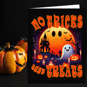 Cartão De Agradecimento Cemitério de Halloween com Ghost feliz e fofo