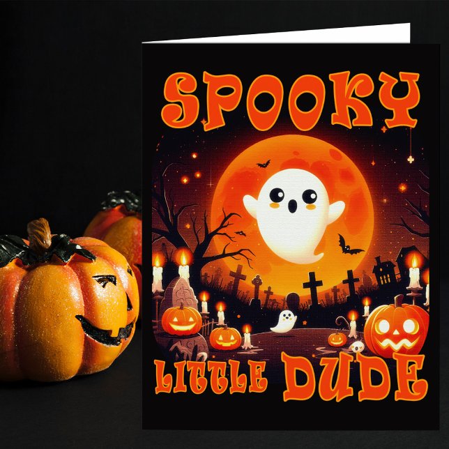 Cartão De Agradecimento Cemitério de Halloween com Ghost fofo e lua gigant (Criador carregado)