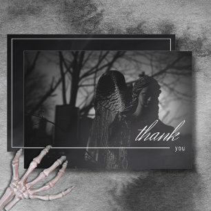 Cartão De Agradecimento Cemitério Gótico Preto e Branco Até Casamento da M