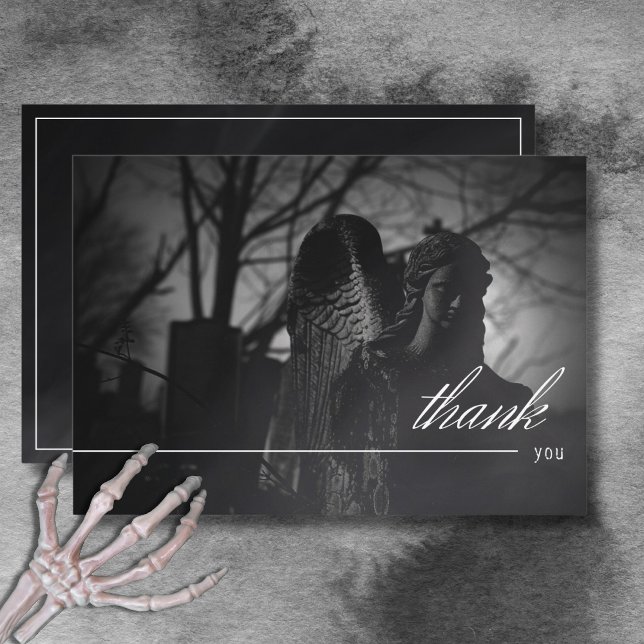 Cartão De Agradecimento Cemitério Gótico Preto e Branco Até Casamento da M (Gothic Black & White Cemetery Until Death Wedding Thank You Card)