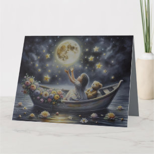 Cartão De Agradecimento Cena de Fantasia Sonho da Lua de Menina Caprichosa