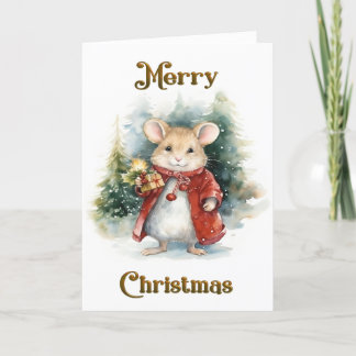 Cartão De Agradecimento Cena de Natal Whimsical Com Placa De Mouse Fofo