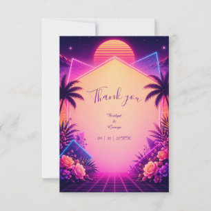 Cartão De Agradecimento Cenário de Sonho de Casamento Neon Pôr do Sol Retr