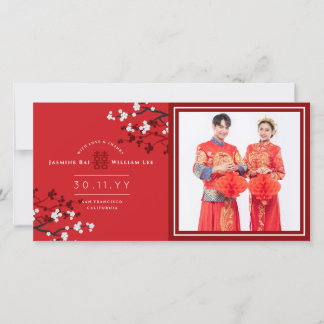 Cartão De Agradecimento Cereja Blossoms e Felicidade Dupla Casamento Chinê