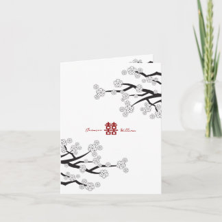 Cartão De Agradecimento Cereja Blossoms e Felicidade Dupla Casamento Chinê