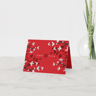 Cartão De Agradecimento Cereja Blossoms e Felicidade Dupla Casamento Chinê