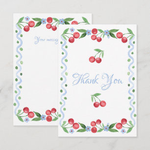 Cartão De Agradecimento Cerejas Vermelhas Azul Script Personalizado