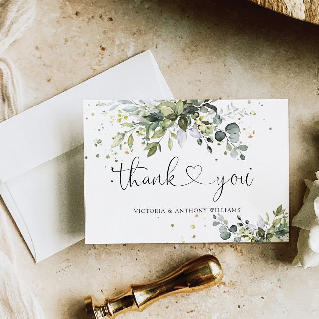 Cartão De Agradecimento Cerimônia de Casamento Verde Flat Obrigado (Criador carregado)