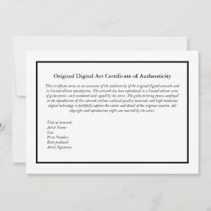 Cartão De Agradecimento Certificado de Autenticidade do Impressão de Arte 
