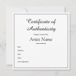 Cartão De Agradecimento Certificado de Autenticidade do Prata Quadrado Per