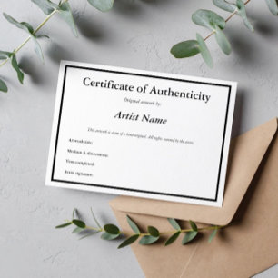 Cartão De Agradecimento Certificado de Autenticidade Personalizável para A