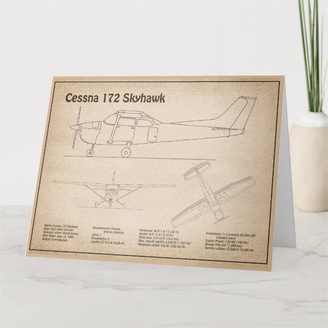 Cartão De Agradecimento Cessna 172 Skyhawk - Planos de avião Blueprint SD (Frente)