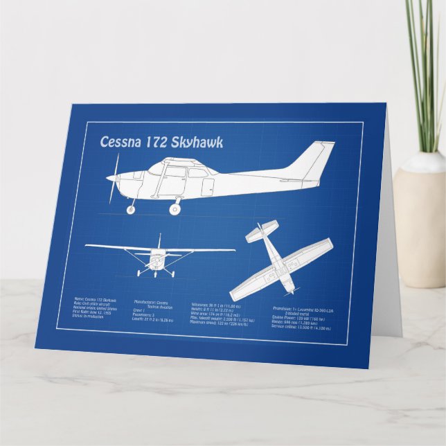 Cartão De Agradecimento Cessna 172 Skyhawk - Planos de Blueprint de avião  (Frente)