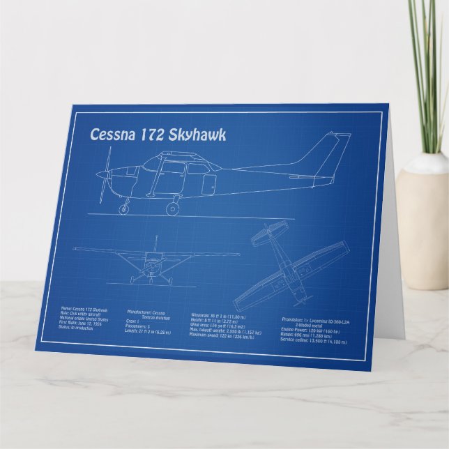 Cartão De Agradecimento Cessna 172 Skyhawk - Planos de Blueprint do Avião  (Frente)