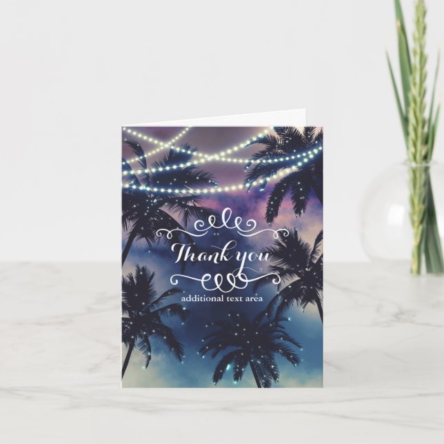 Cartão De Agradecimento Céu Noturno Encantado Luzes de Praia à Noite Casam (Frente)