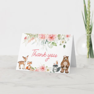 Cartão De Agradecimento Chá de Bebê Animais da Floresta Floral