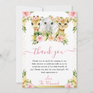 Cartão De Agradecimento Chá de Bebê Animais da Selva Floral Fofo Aquarela