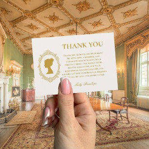 Cartão De Agradecimento Chá de Bebê Azul e Dourado da Era Regência