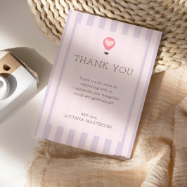 Cartão De Agradecimento Chá de Bebê Balão de Ar Quente Rosa Pastel Coração