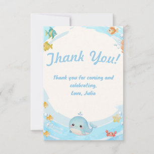Cartão De Agradecimento Chá de Bebê Baleia Onda Azul Aquarela