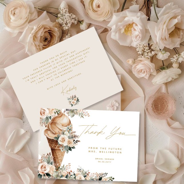 Cartão De Agradecimento Chá de Bebê Boêmio Floral com Sorvete (Criador carregado)