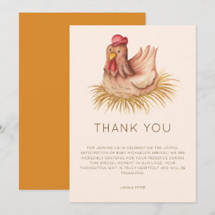 Cartão De Agradecimento Chá de Bebê Boho Charmoso com Frango em Aquarela