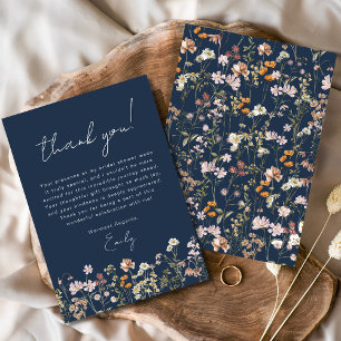 Cartão De Agradecimento Chá de Bebê Boho de Flor Silvestre Azul Marinho