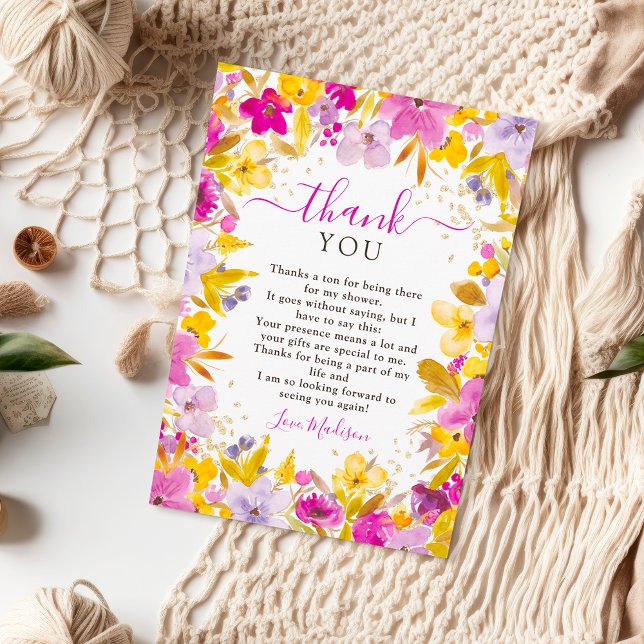 Cartão De Agradecimento Chá de bebê boho moderno floral roxo lavanda (Boho modern purple lavender floral bridal shower thank you card)